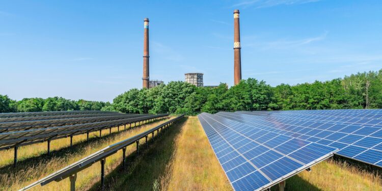 Solar panels providing electricity to a rural community.